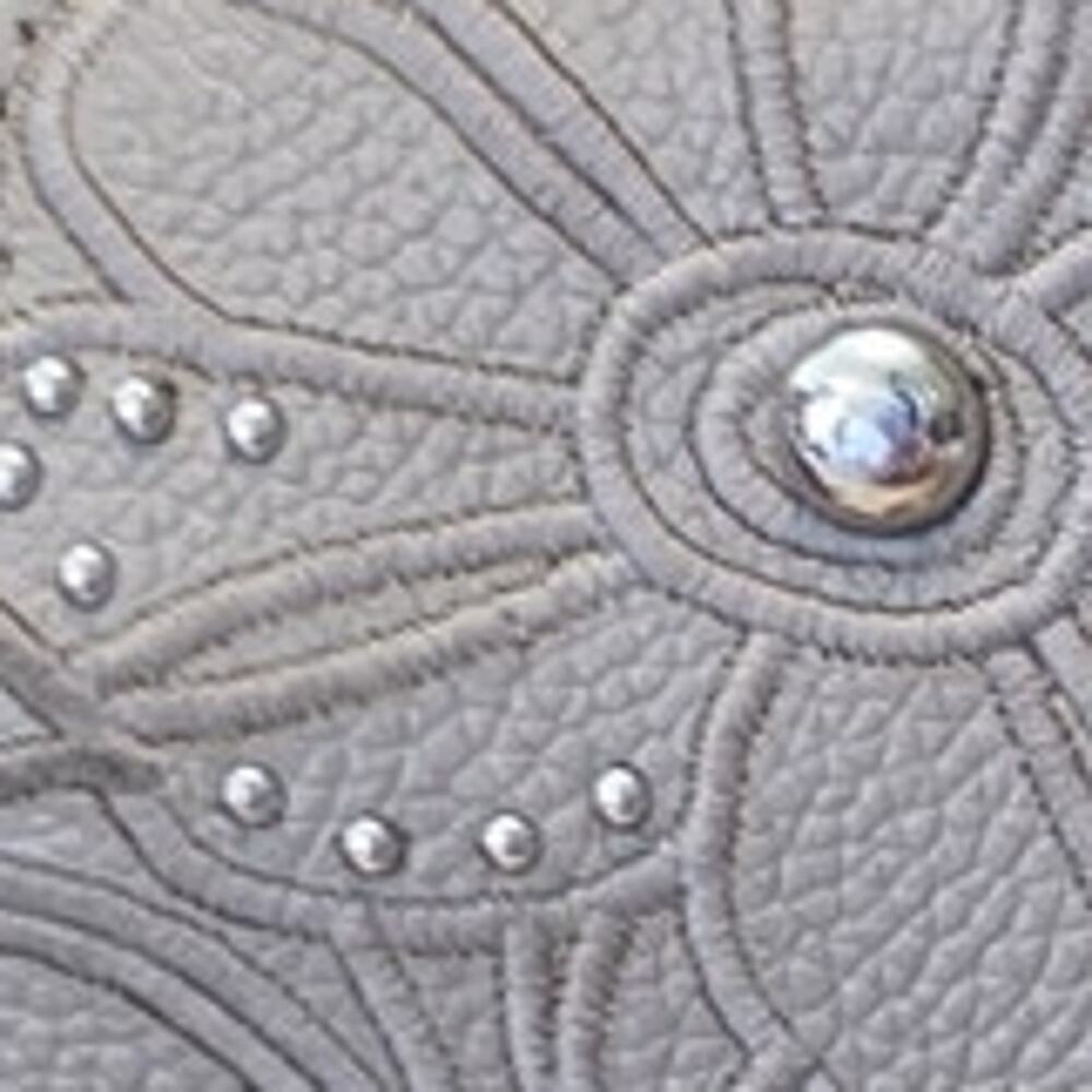 Michael Kors Cassie Gray Pebbled Leather & Silver Studded Flowers Satchel READ - Picture 13 of 16